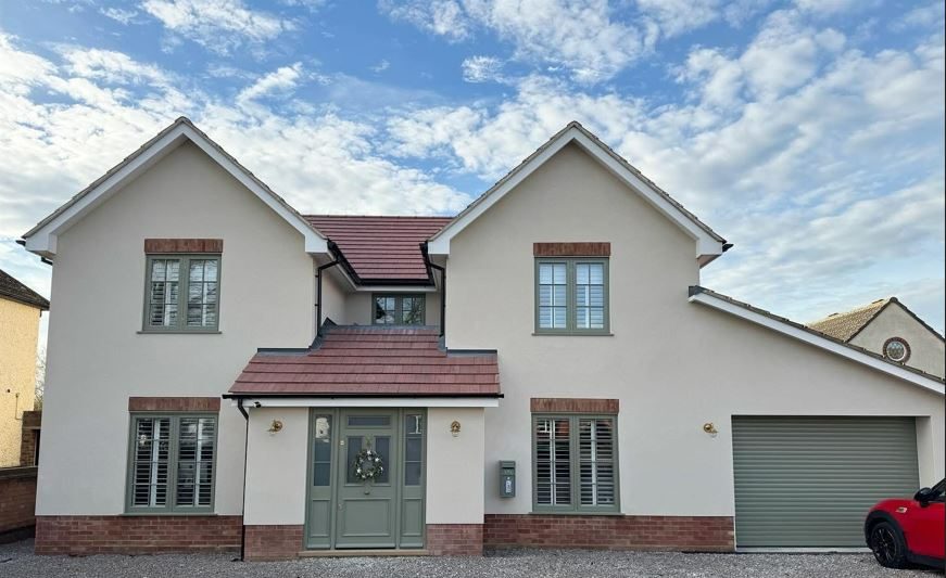 The striking contemporary exterior of a completely remodelled two-storey family home in Biggleswade.